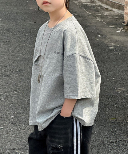 【aimoha-KIDS-】逆さネックデザインTシャツ