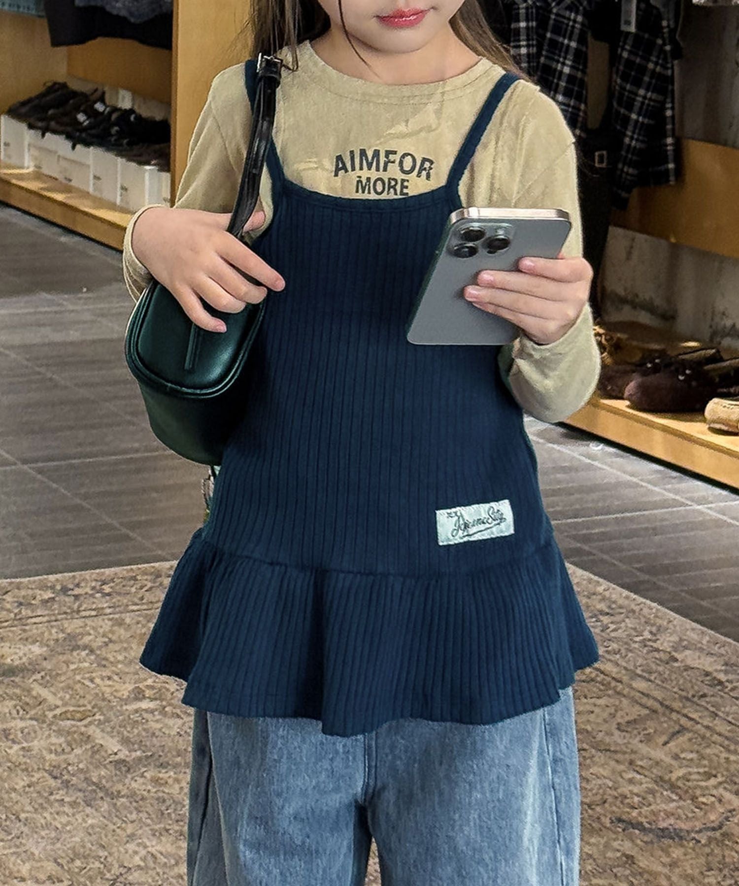 【aimoha-KIDS-】リブペプラムキャミソール