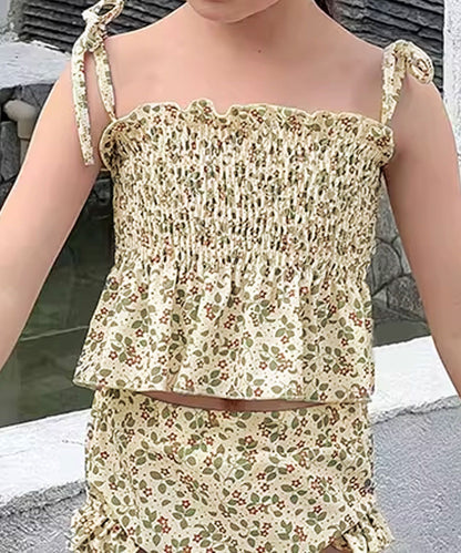 【aimoha-KIDS-】キッズ　花柄シャーリングビキニ　2点セット (SS)