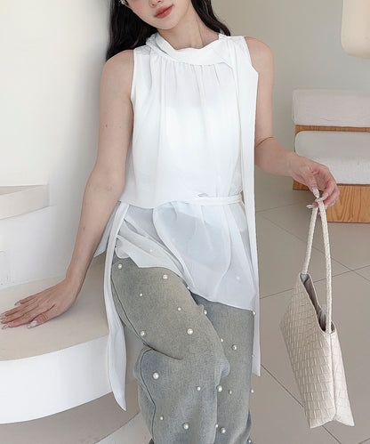 【Jasmine】ノースリーブシフォンリボンタイブラウス