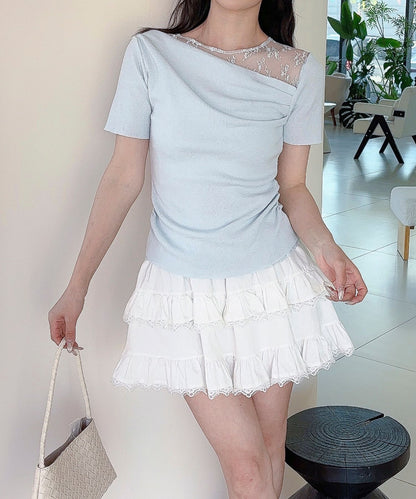 【Jasmine】レース切り替えアシメトリーデザインTシャツ