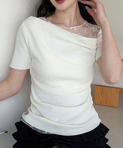 【Jasmine】レース切り替えアシメトリーデザインTシャツ