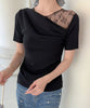 【Jasmine】レース切り替えアシメトリーデザインTシャツ