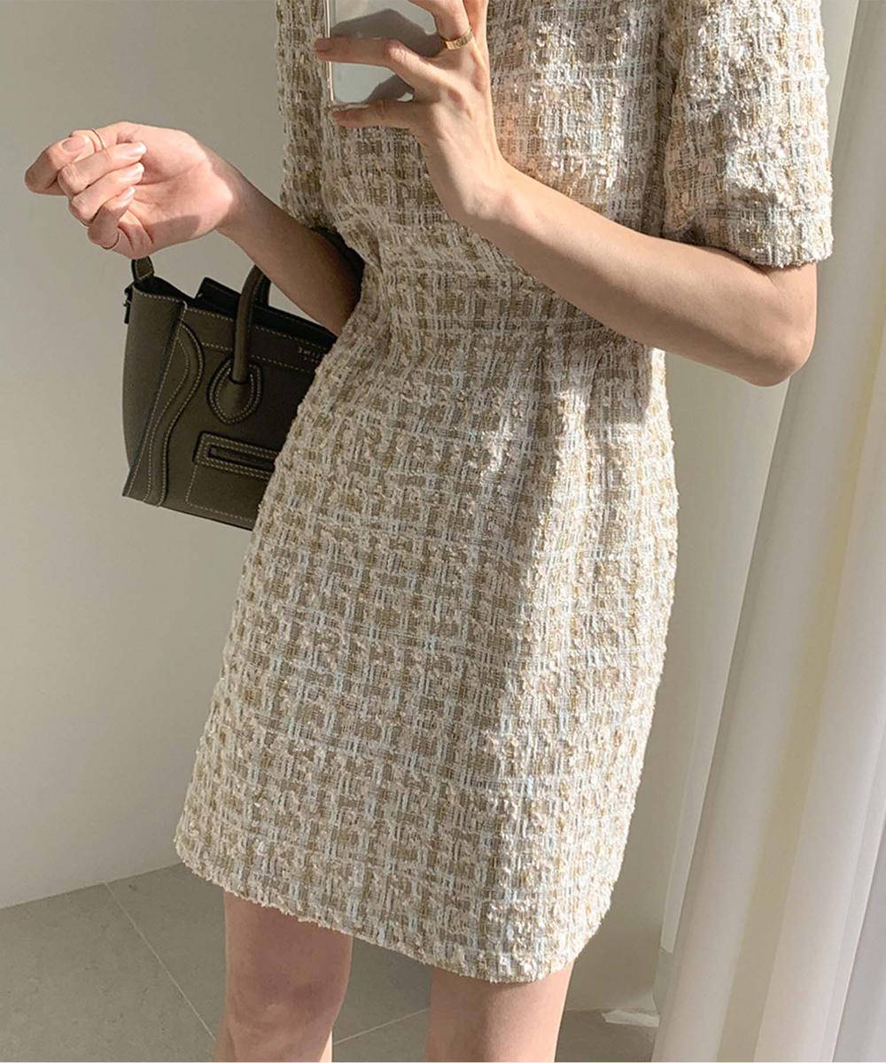 【Jasmine】ツイードフレアミニワンピース