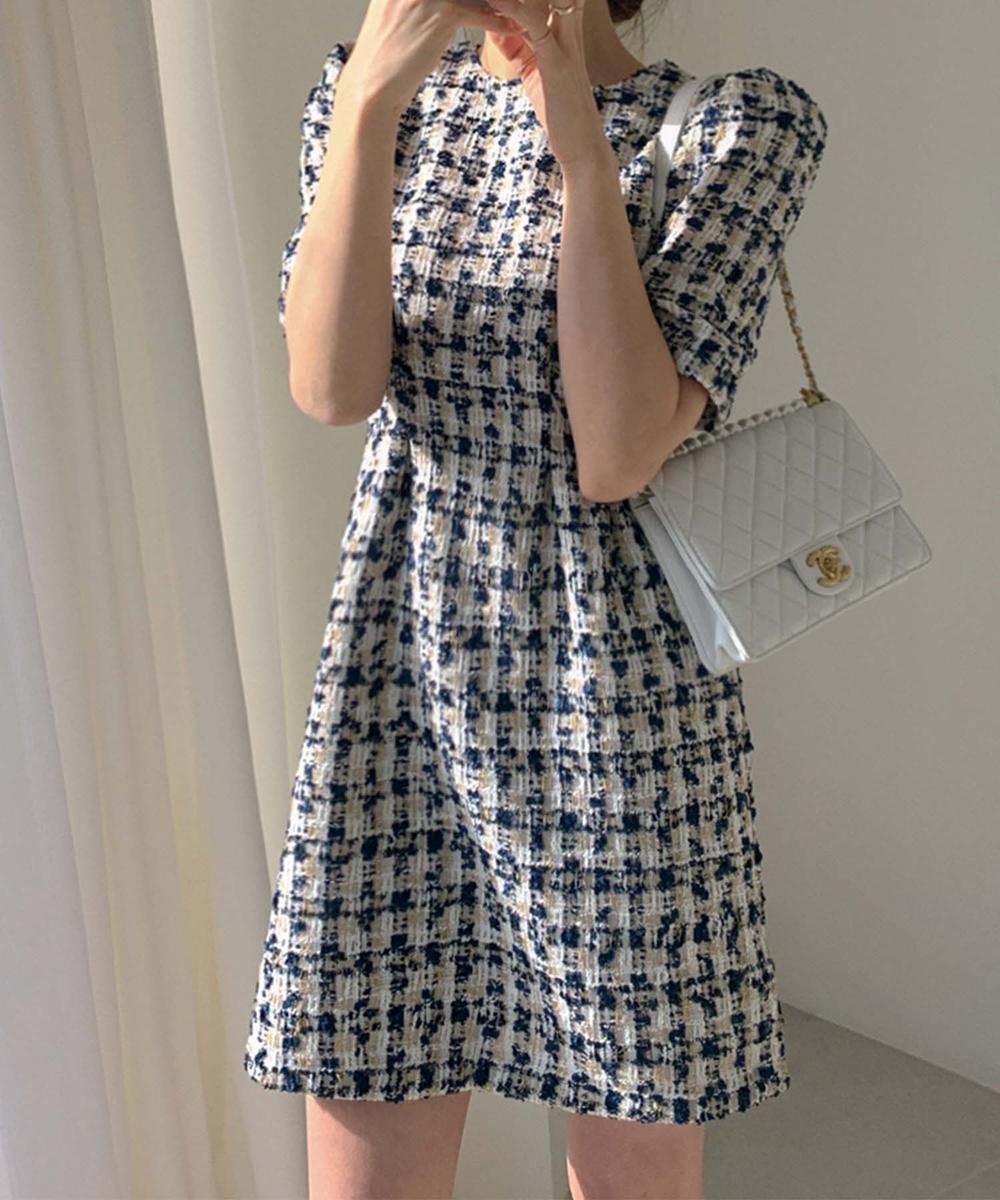 【Jasmine】ツイードフレアミニワンピース