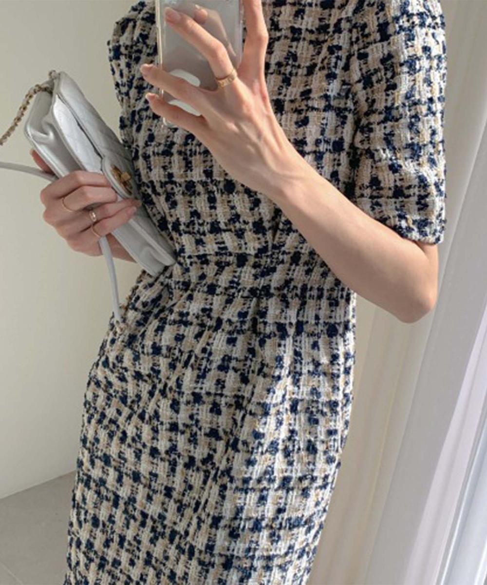 【Jasmine】ツイードフレアミニワンピース