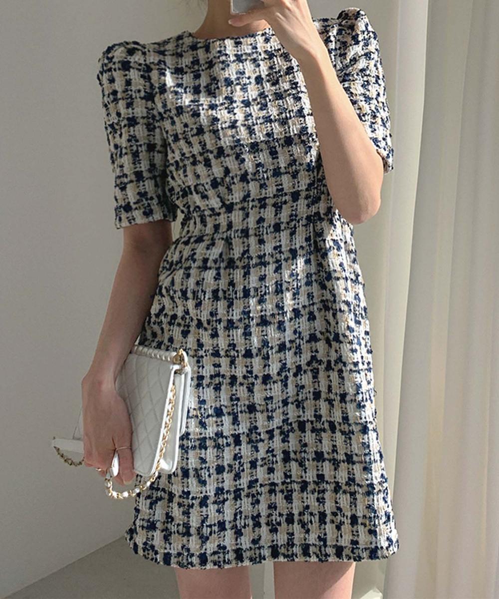 【Jasmine】ツイードフレアミニワンピース