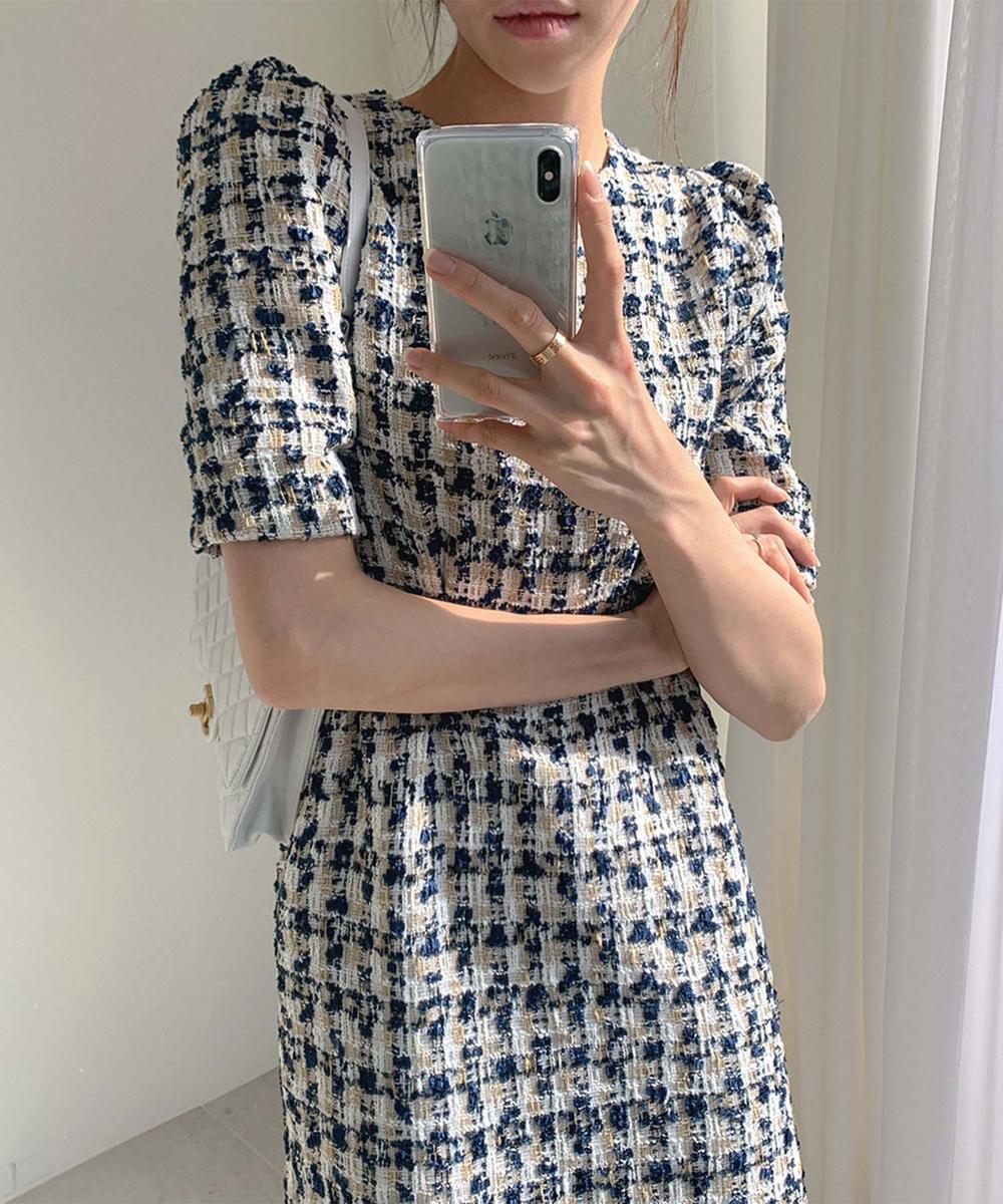 【Jasmine】ツイードフレアミニワンピース