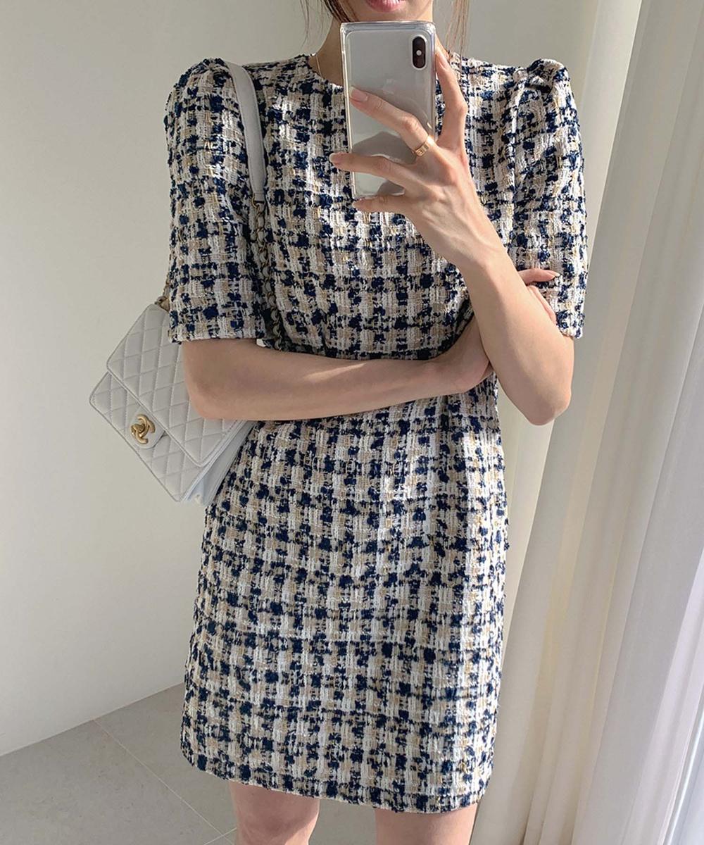 【Jasmine】ツイードフレアミニワンピース