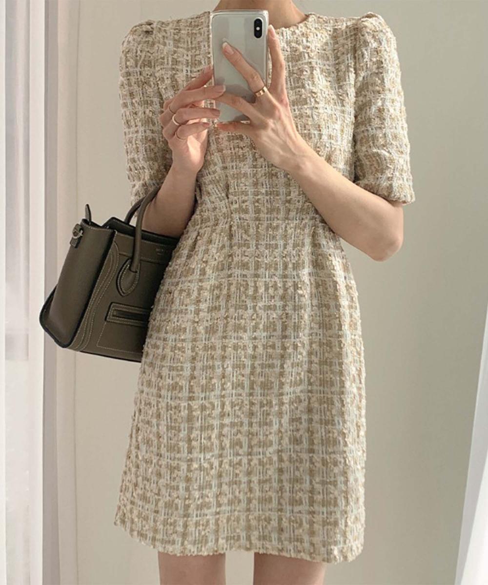 【Jasmine】ツイードフレアミニワンピース