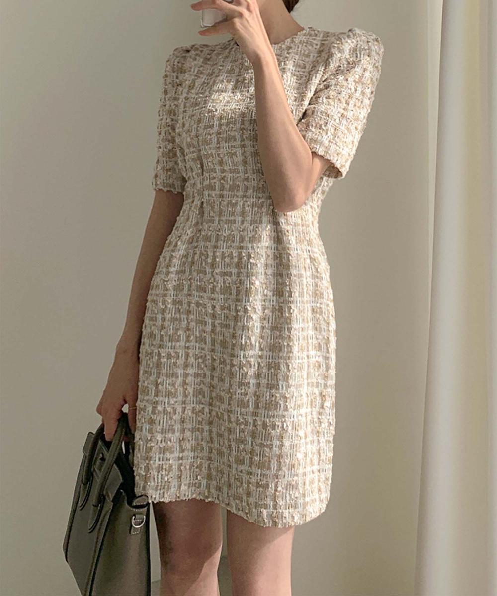 【Jasmine】ツイードフレアミニワンピース