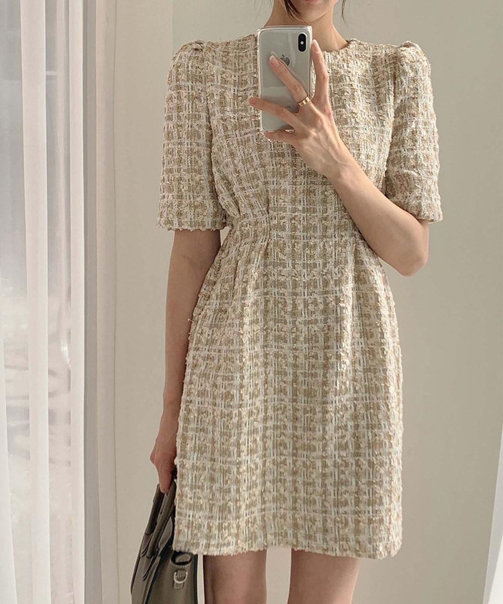 【Jasmine】ツイードフレアミニワンピース