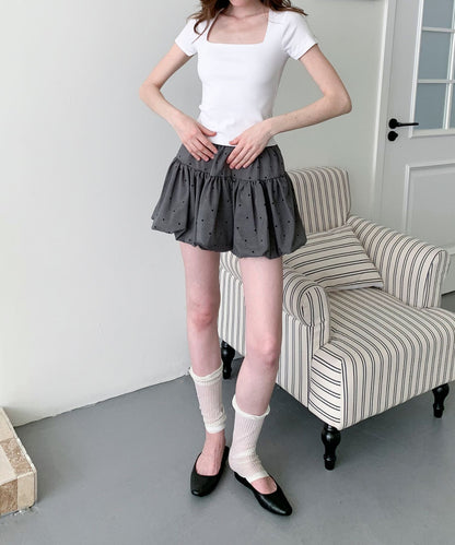 【Jasmine】バックレースアップタイトグロップド丈Tシャツ