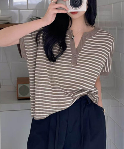 【aimoha】Yヘンリーネックボーダーリラックスプルオーバー