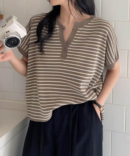 【aimoha】Yヘンリーネックボーダーリラックスプルオーバー