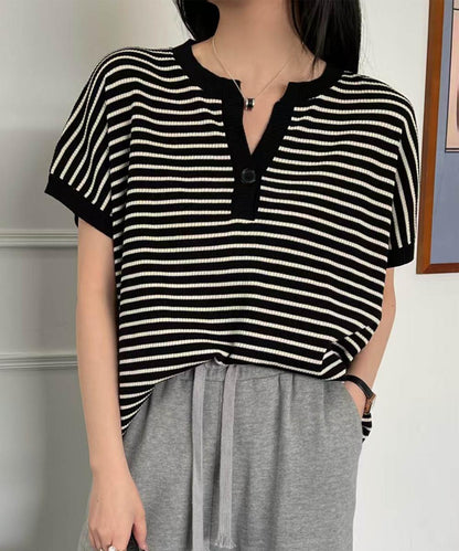 【aimoha】Yヘンリーネックボーダーリラックスプルオーバー