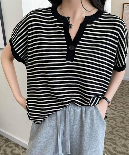 【aimoha】Yヘンリーネックボーダーリラックスプルオーバー