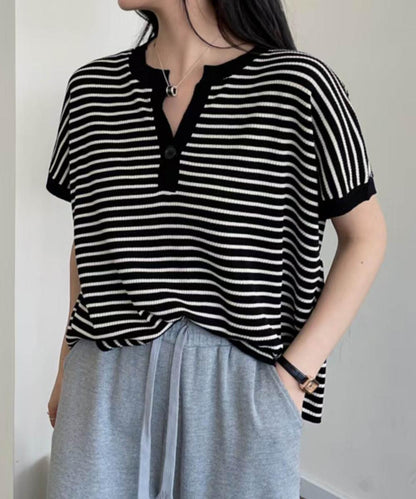 【aimoha】Yヘンリーネックボーダーリラックスプルオーバー