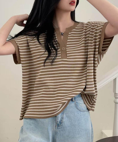 【aimoha】Yヘンリーネックボーダーリラックスプルオーバー