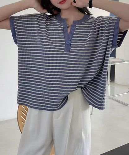 【aimoha】Yヘンリーネックボーダーリラックスプルオーバー