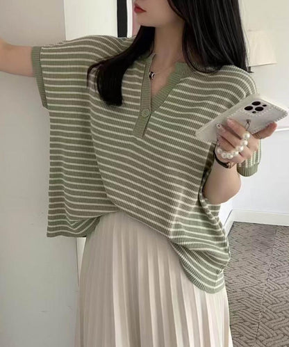 【aimoha】Yヘンリーネックボーダーリラックスプルオーバー