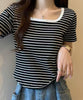ボーダースクエアネックTシャツ