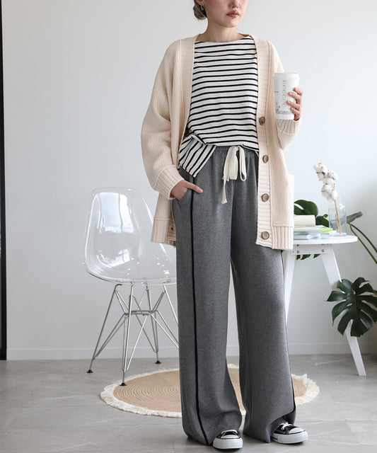 ラインデザインカジュアルニットパンツ