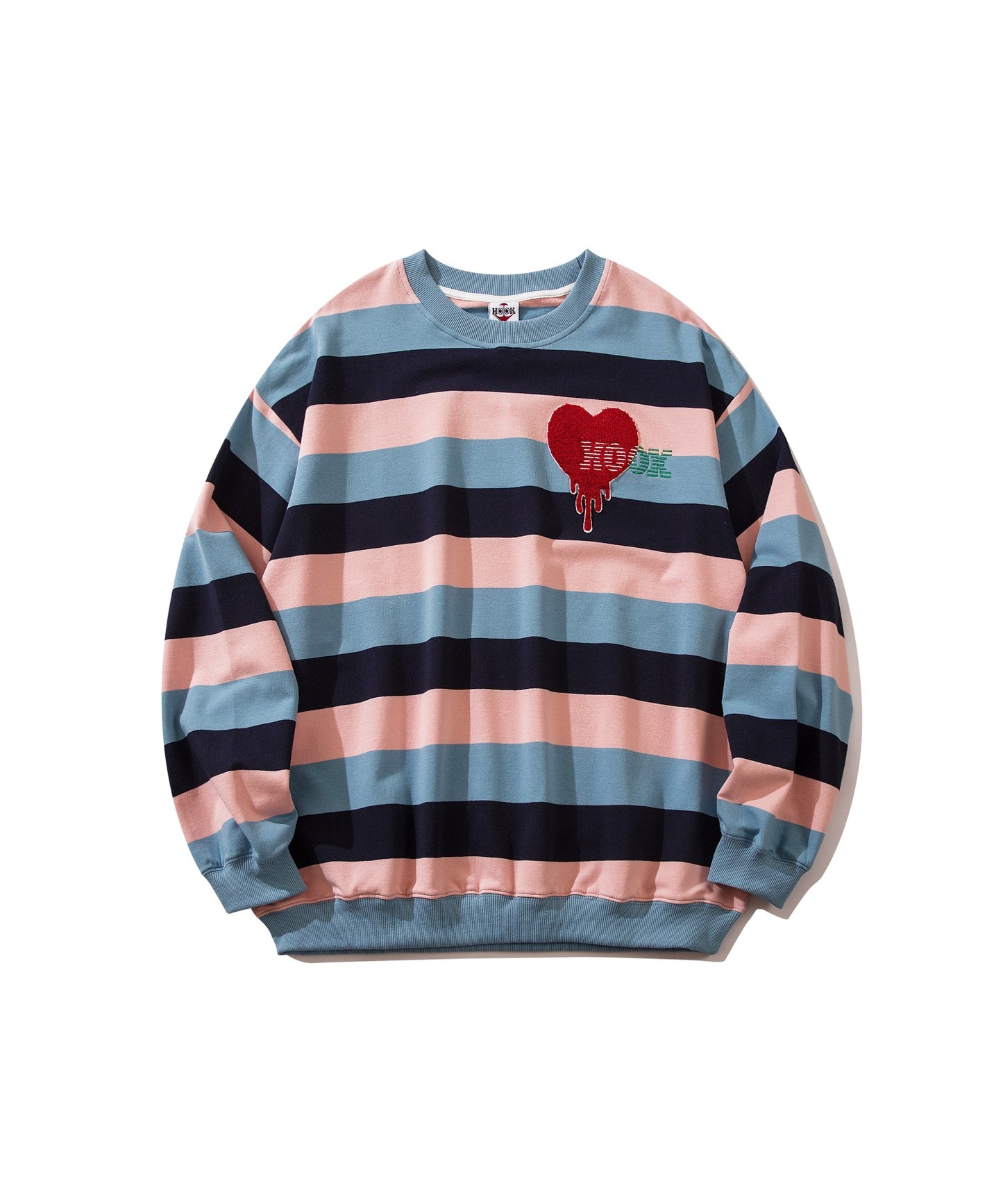 [HOOK -original-] Melting heart embroidery rainbow border ringer sweatshirt