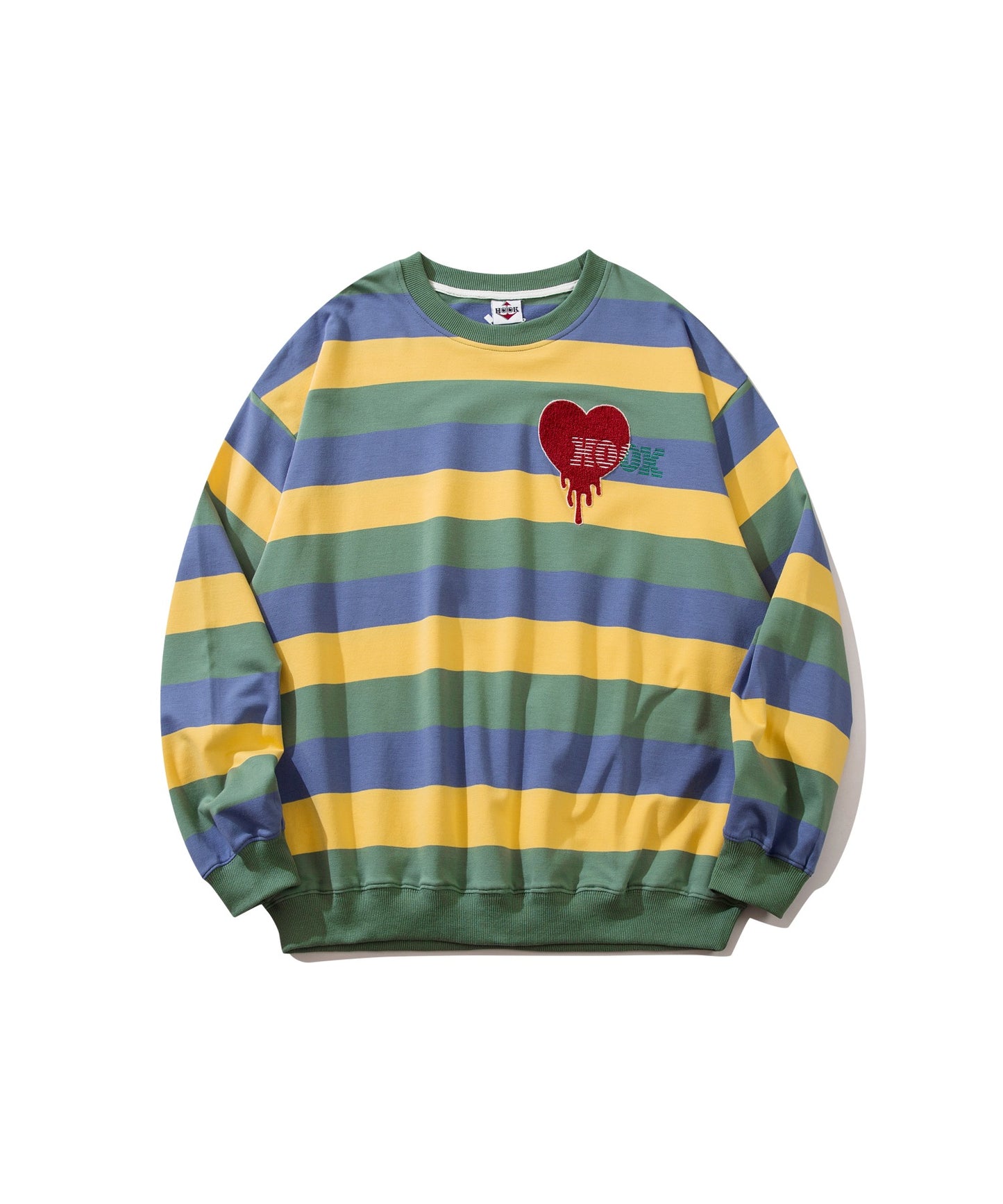 [HOOK -original-] Melting heart embroidery rainbow border ringer sweatshirt