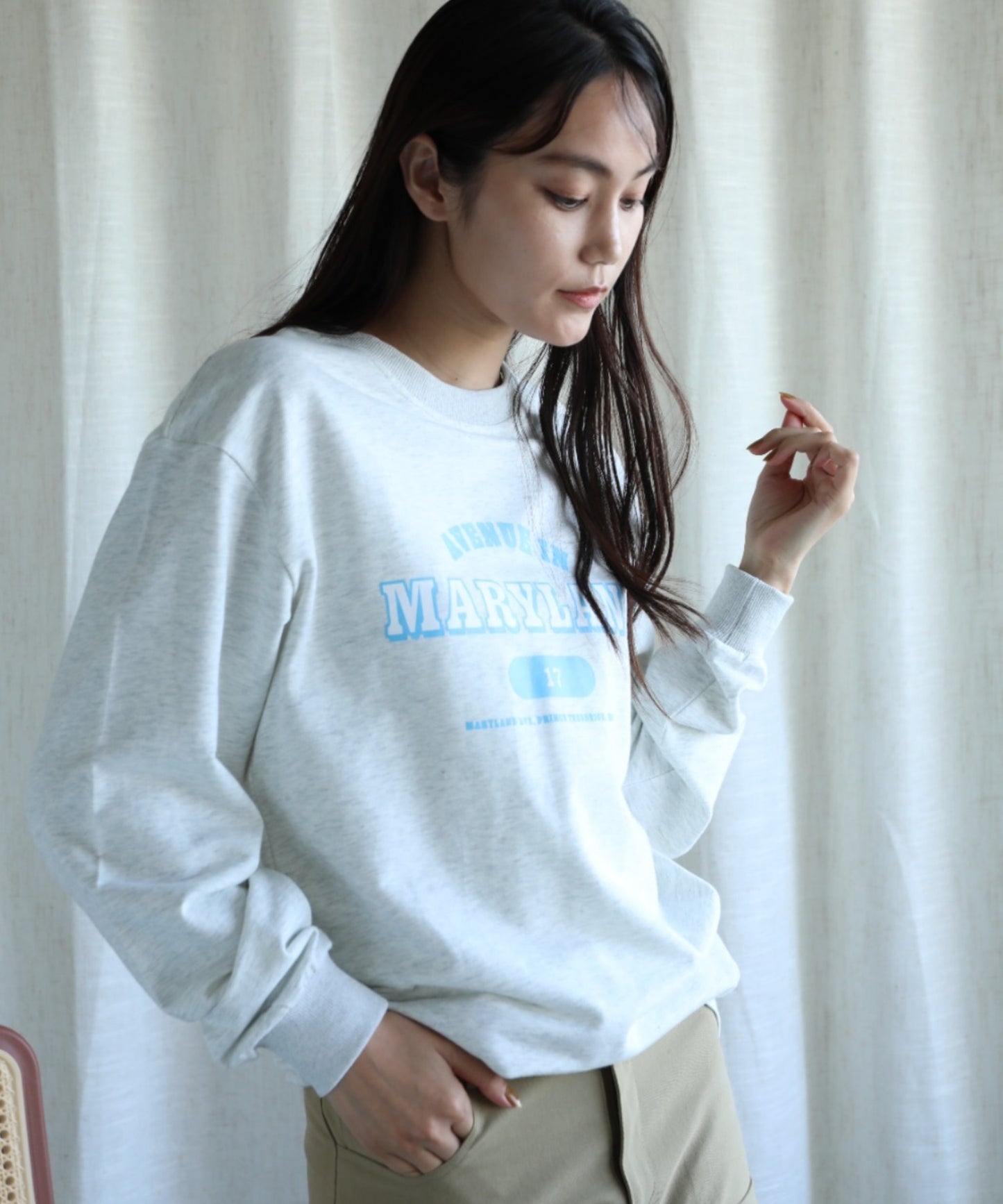 aimoha/カレッジロゴ長袖Tシャツ