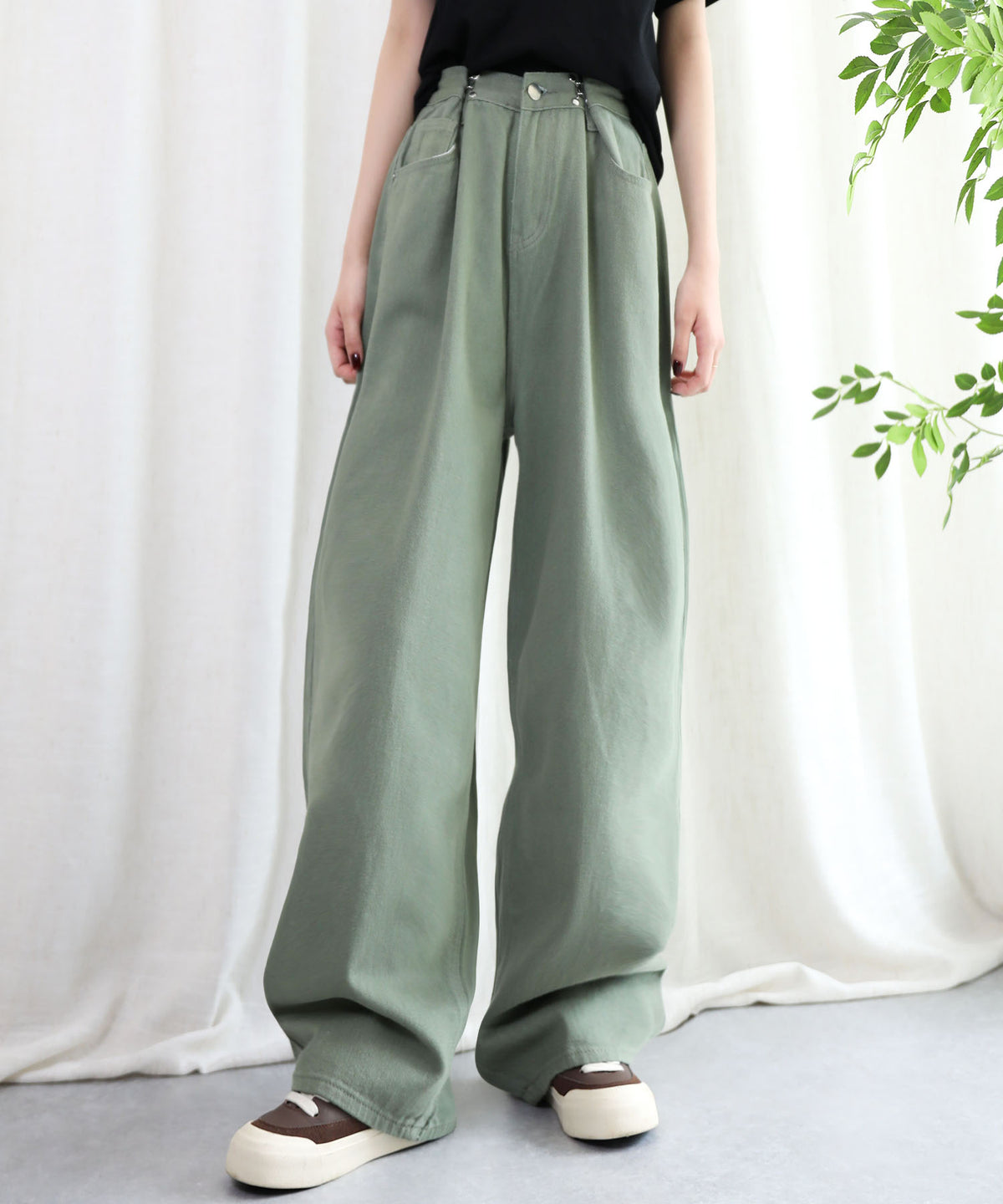aimoha/2WAYジーンズデニム深めのウエストタックハイウエストデニムパンツ