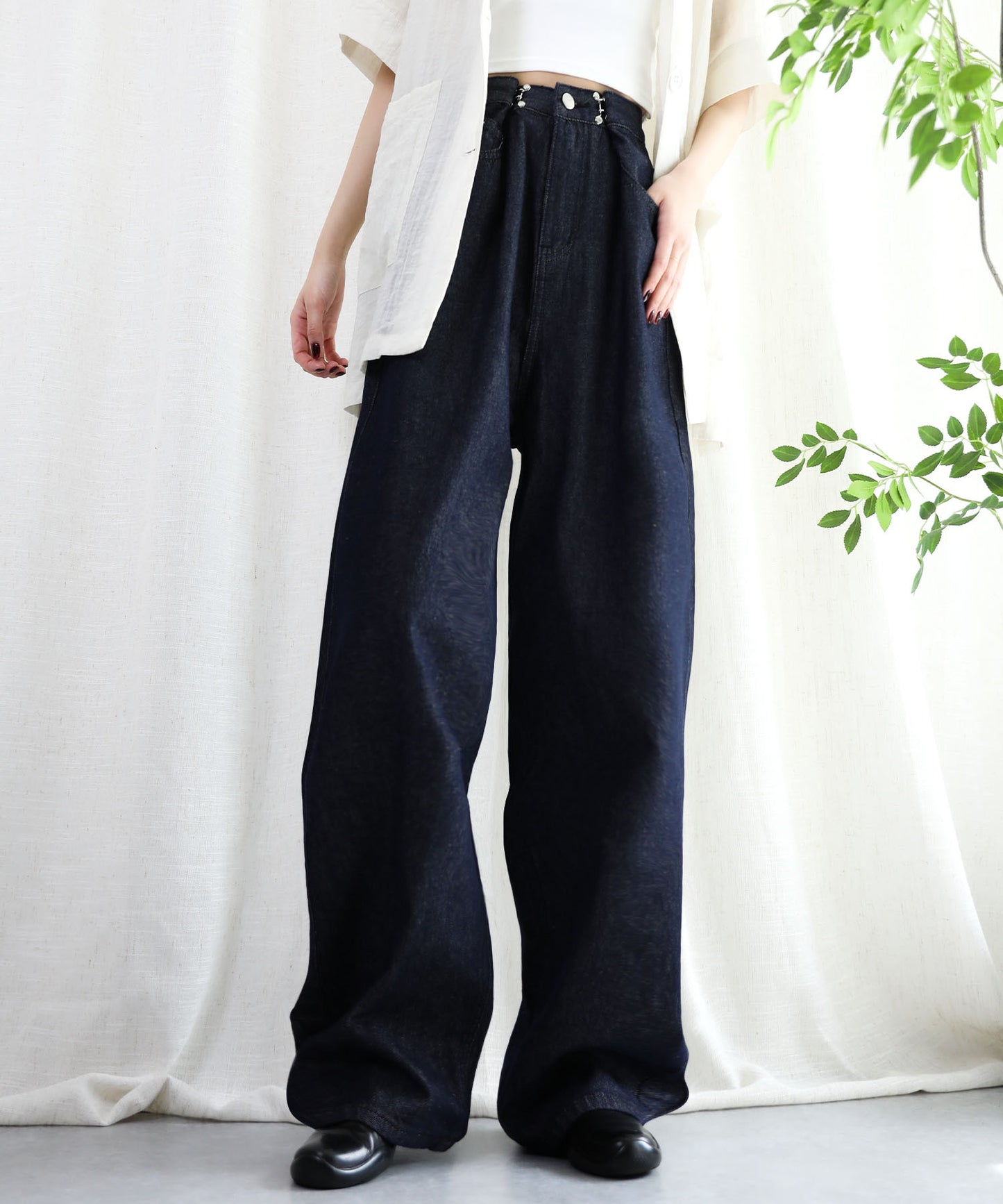 aimoha/2WAYジーンズデニム深めのウエストタックハイウエストデニムパンツ
