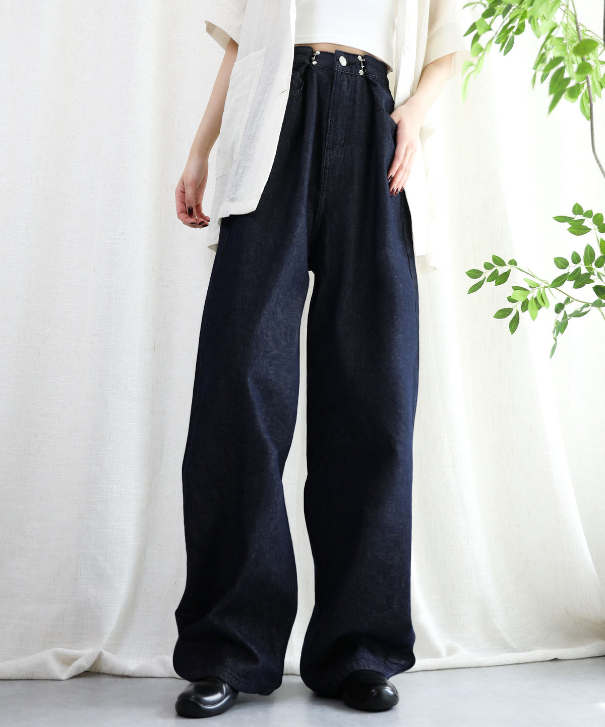 aimoha/2WAYジーンズデニム深めのウエストタックハイウエストデニムパンツ