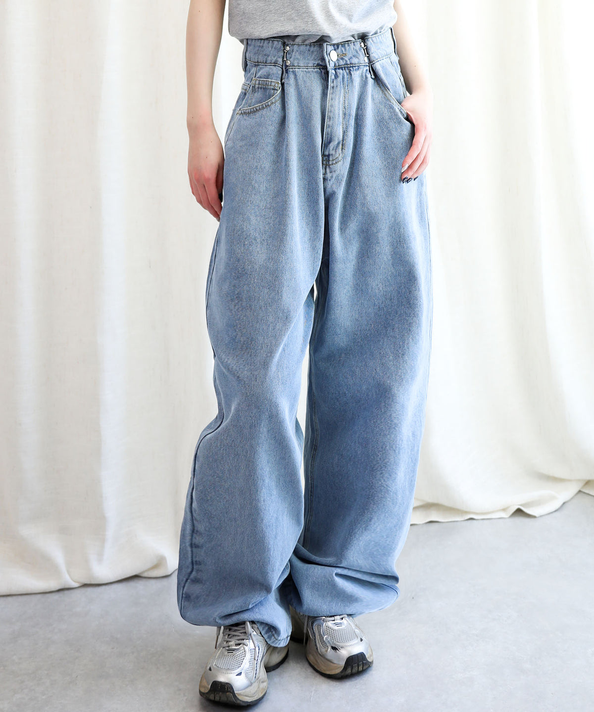 aimoha/2WAYジーンズデニム深めのウエストタックハイウエストデニムパンツ