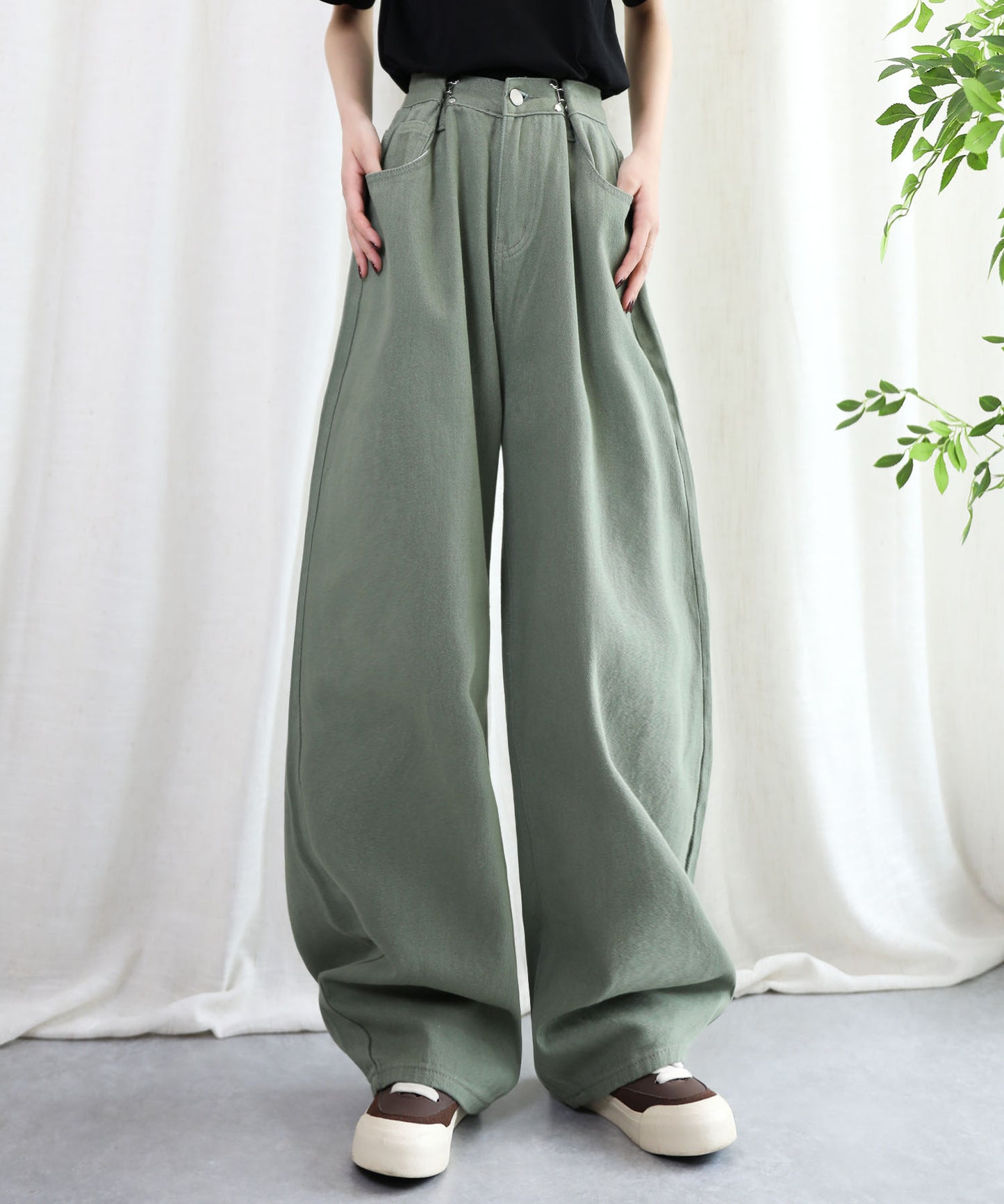 aimoha/2WAYジーンズデニム深めのウエストタックハイウエストデニムパンツ
