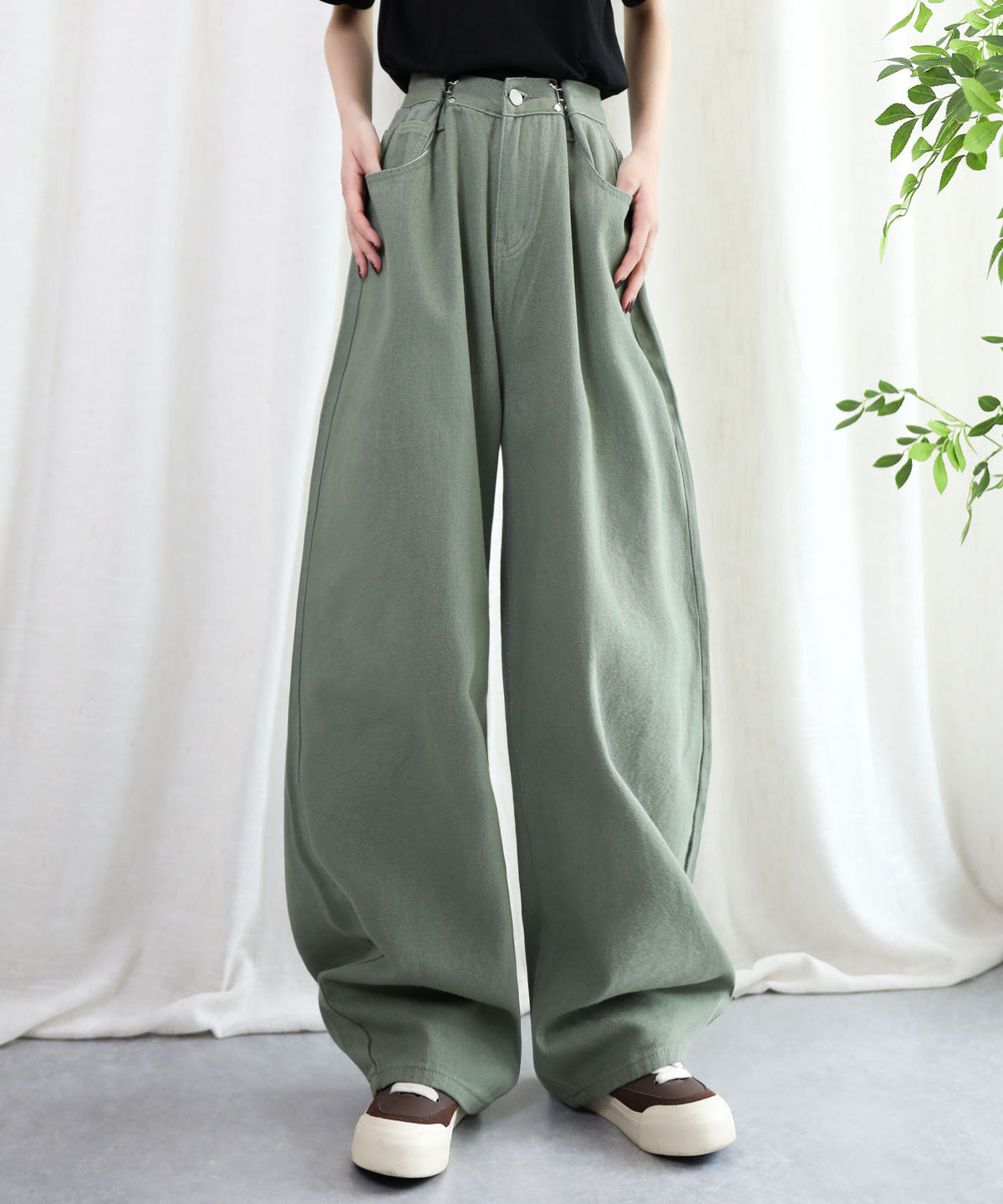 aimoha/2WAYジーンズデニム深めのウエストタックハイウエストデニムパンツ