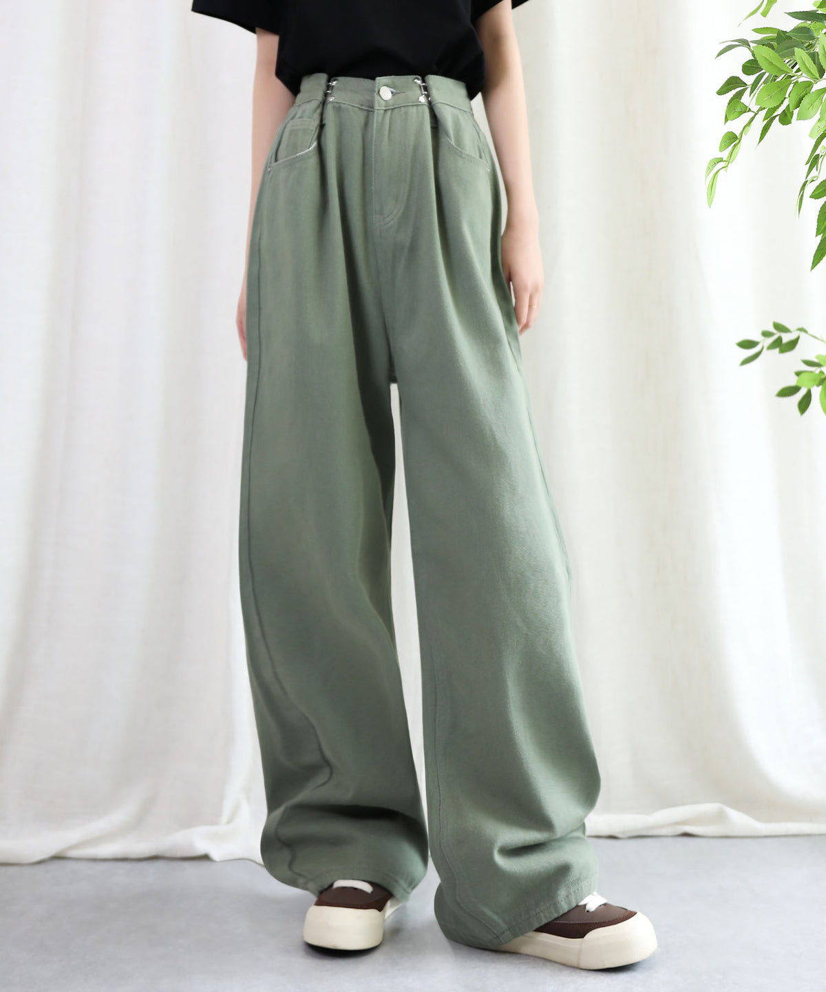 aimoha/2WAYジーンズデニム深めのウエストタックハイウエストデニムパンツ