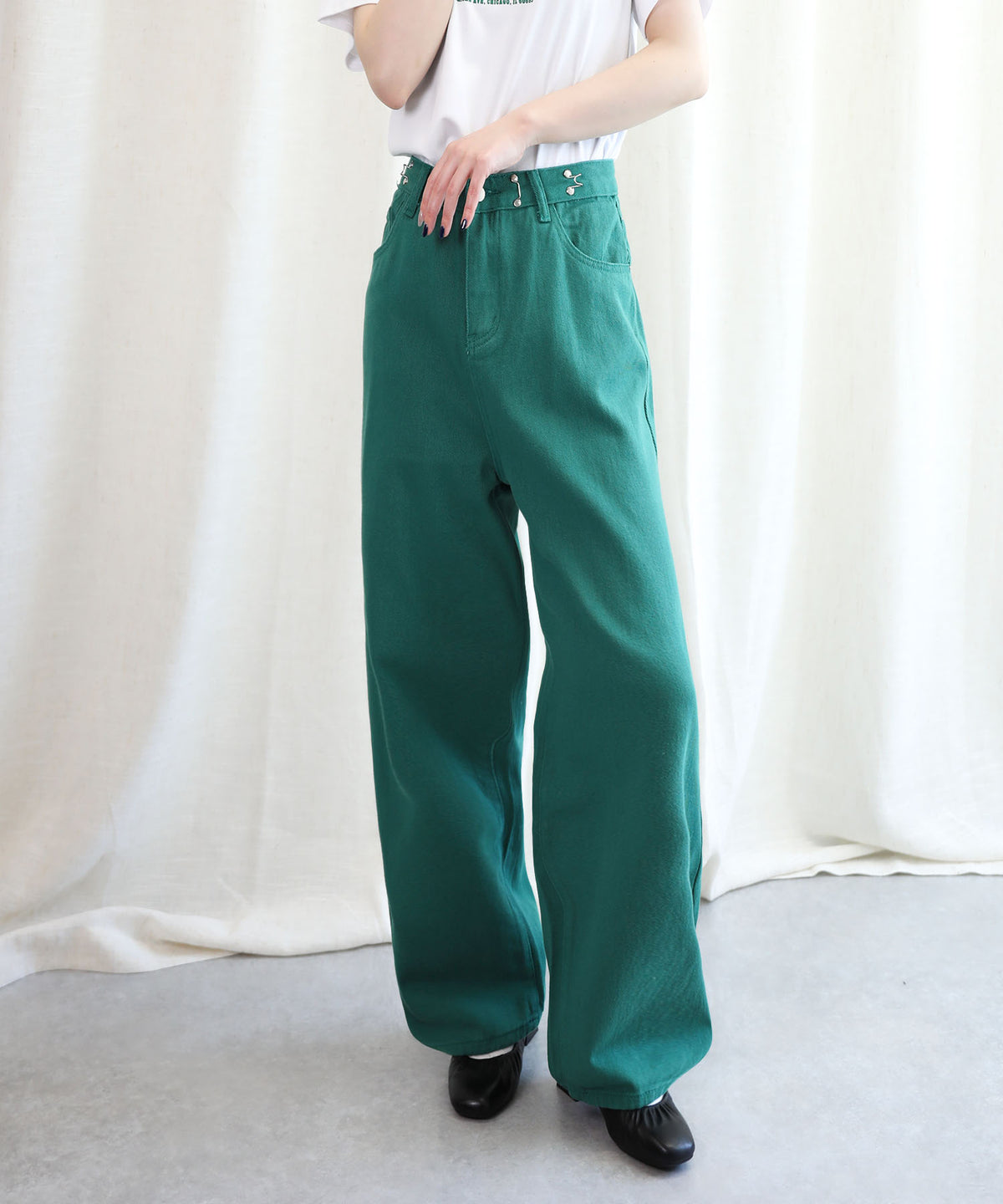 aimoha/2WAYジーンズデニム深めのウエストタックハイウエストデニムパンツ