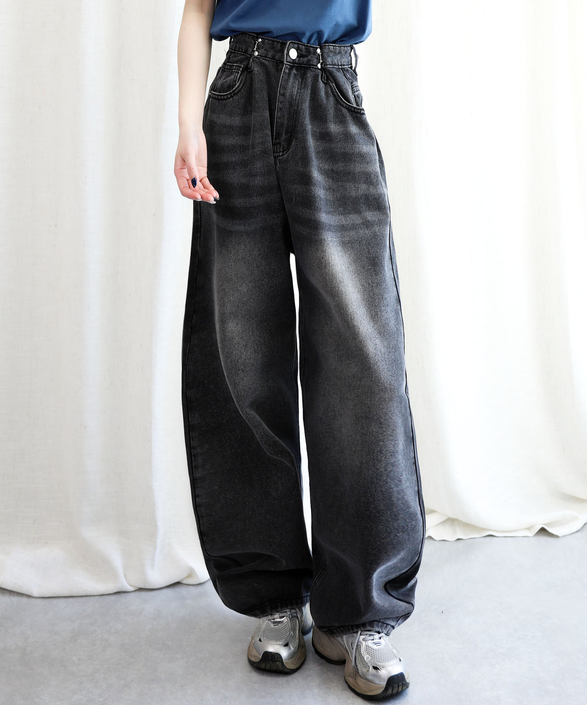 aimoha/2WAYジーンズデニム深めのウエストタックハイウエストデニムパンツ
