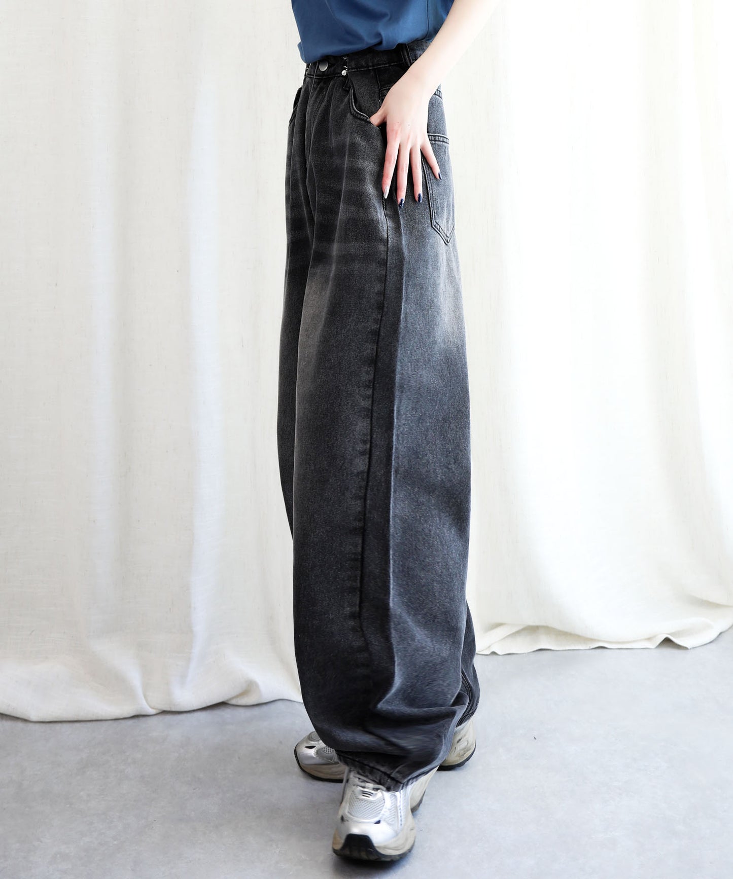 aimoha/2WAYジーンズデニム深めのウエストタックハイウエストデニムパンツ