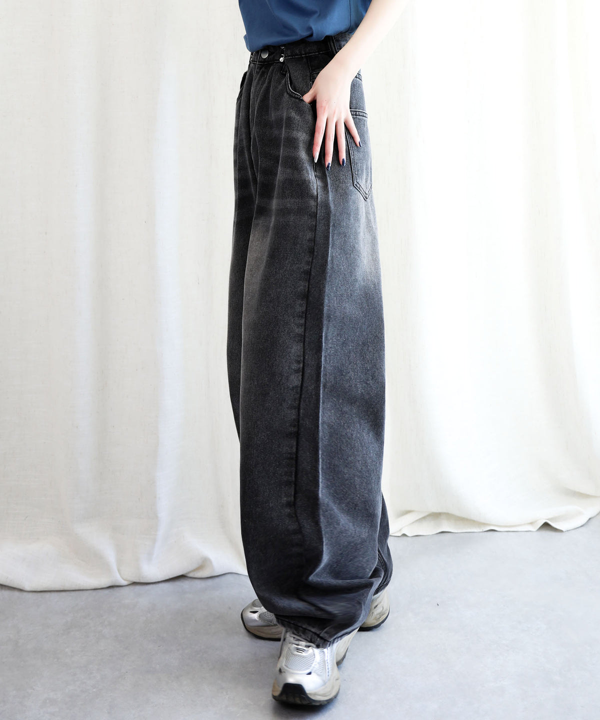 aimoha/2WAYジーンズデニム深めのウエストタックハイウエストデニムパンツ