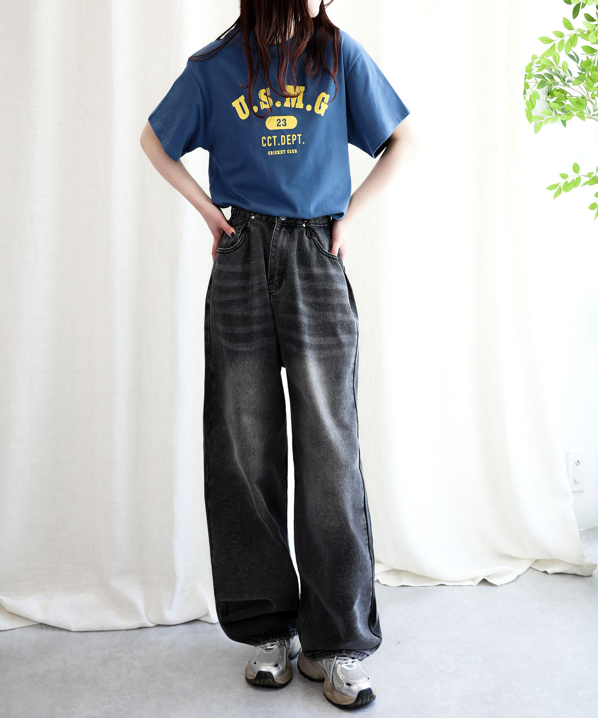 aimoha/2WAYジーンズデニム深めのウエストタックハイウエストデニムパンツ