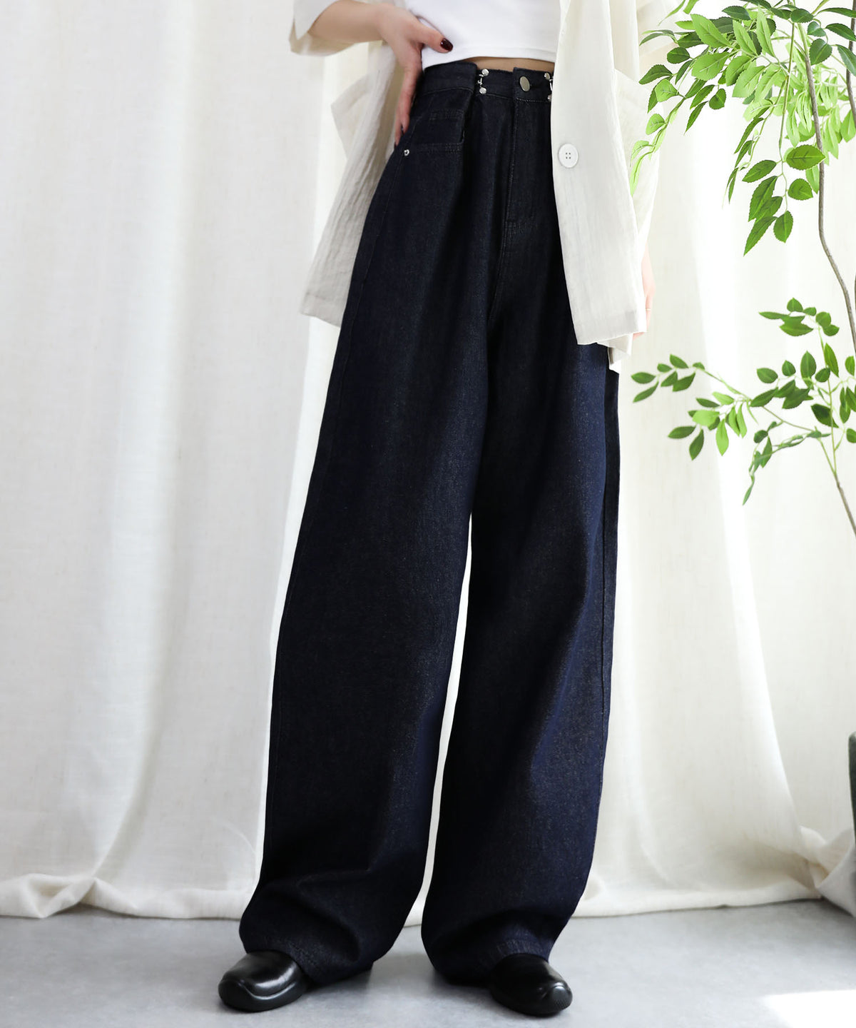 aimoha/2WAYジーンズデニム深めのウエストタックハイウエストデニムパンツ