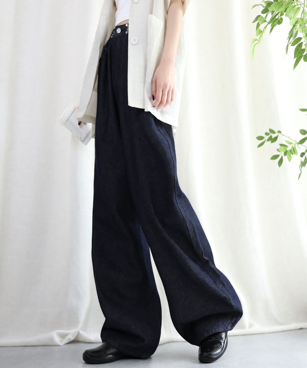aimoha/2WAYジーンズデニム深めのウエストタックハイウエストデニムパンツ