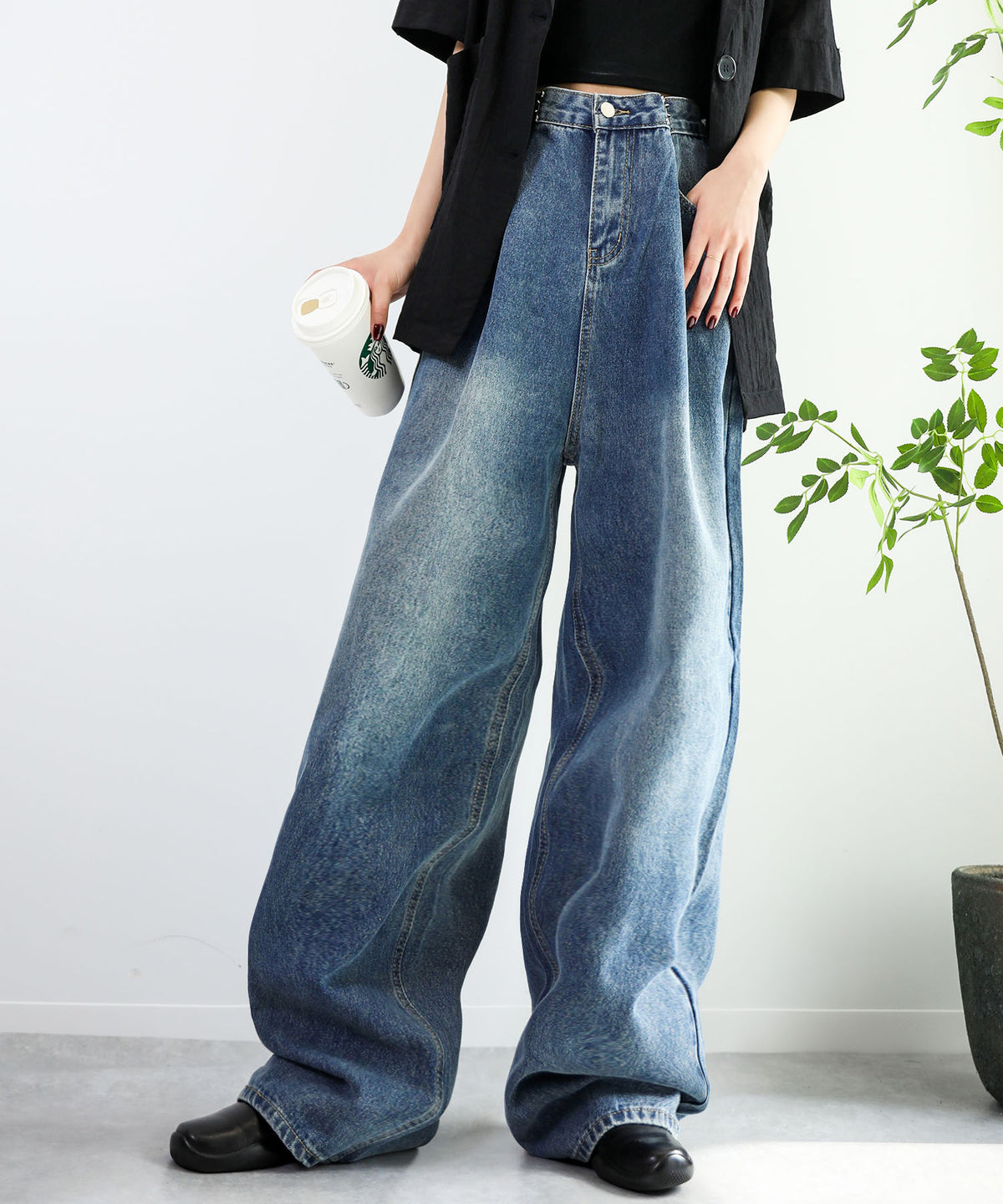 aimoha/2WAYジーンズデニム深めのウエストタックハイウエストデニムパンツ
