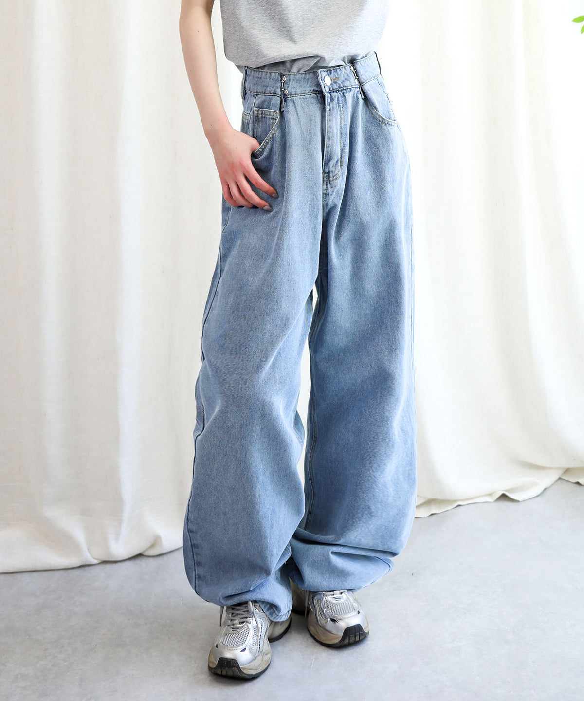 aimoha/2WAYジーンズデニム深めのウエストタックハイウエストデニムパンツ