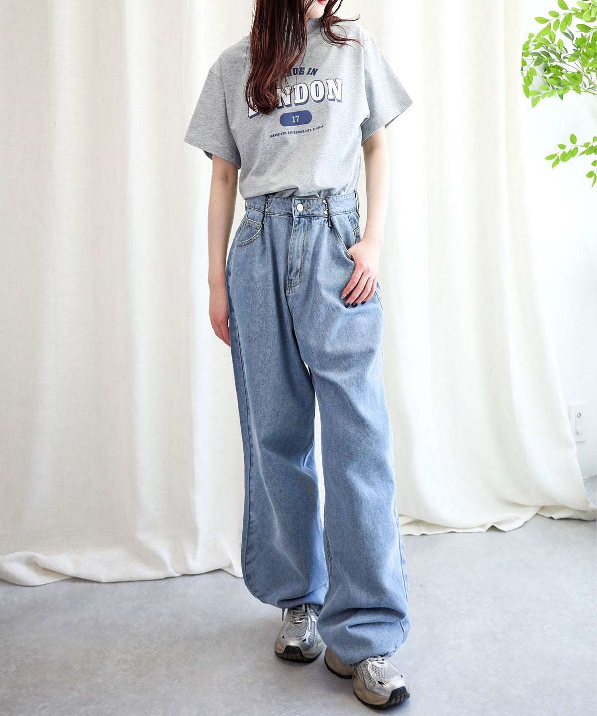 aimoha/2WAYジーンズデニム深めのウエストタックハイウエストデニムパンツ