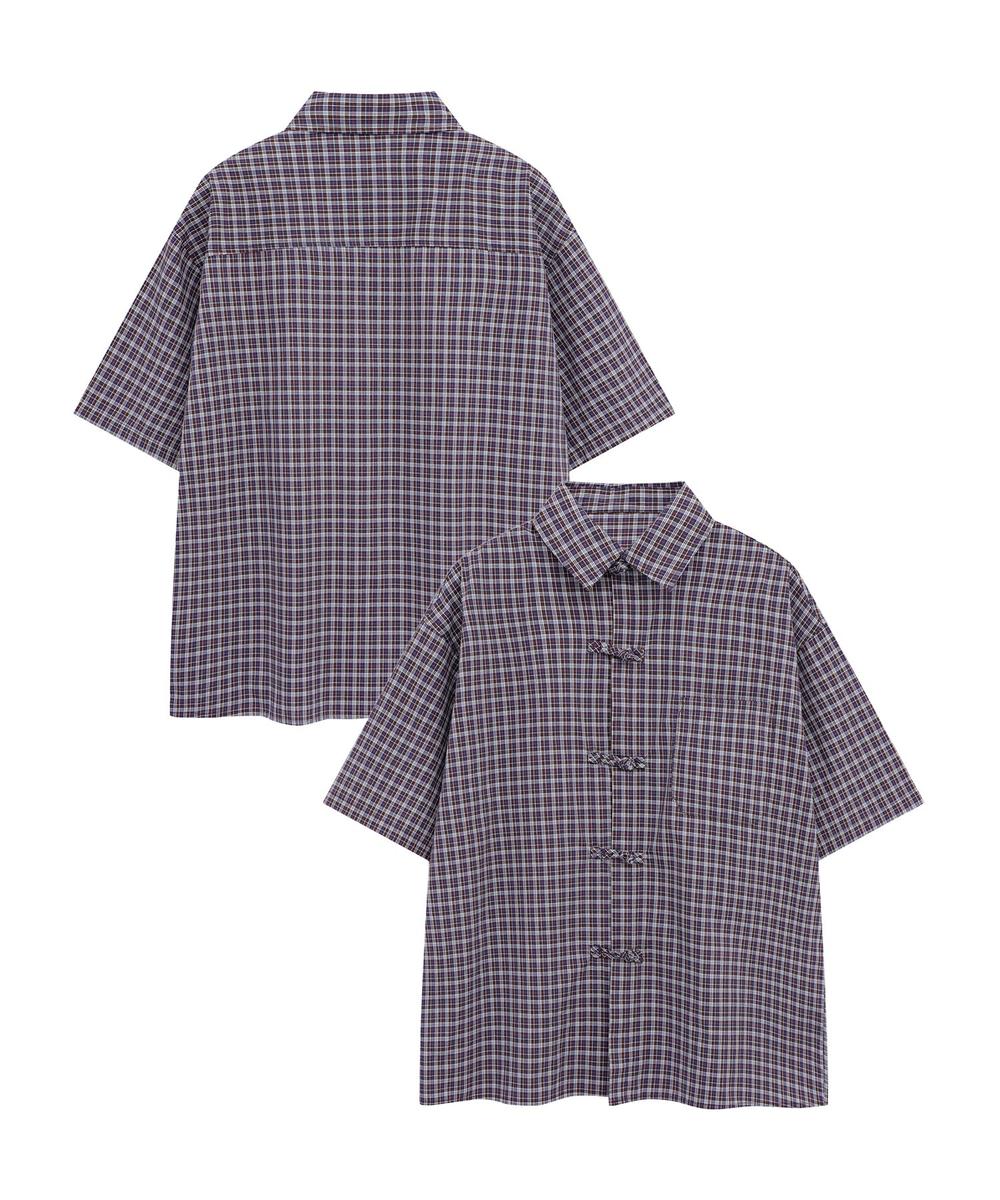 チャイナボタンチェックシャツ