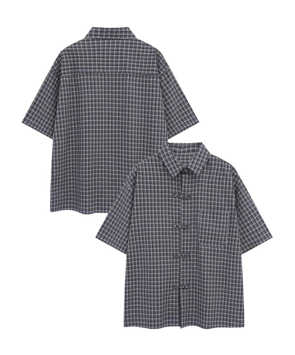チャイナボタンチェックシャツ