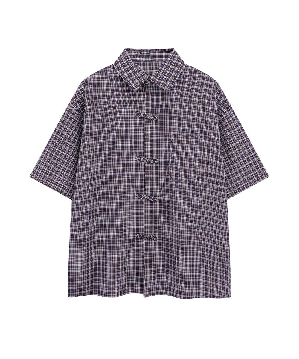 チャイナボタンチェックシャツ